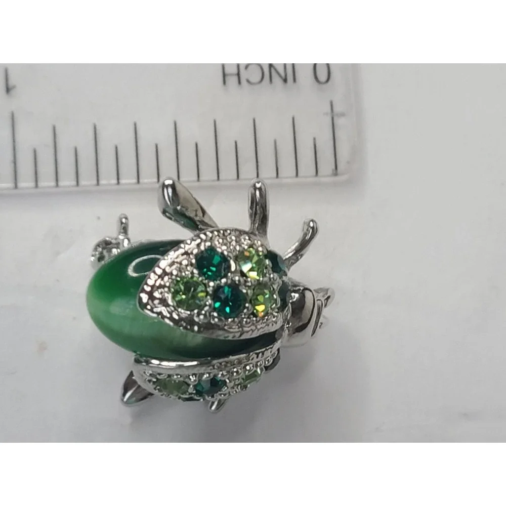 New Vintage Inspired Green Beetle Brooch With Rhinestones